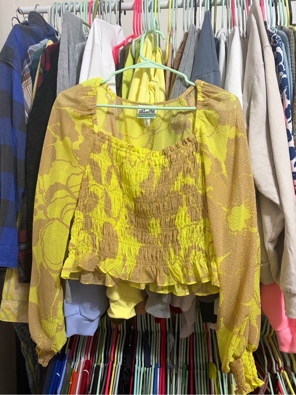 Collective Yellow Floral Smocked Peasant Blouse